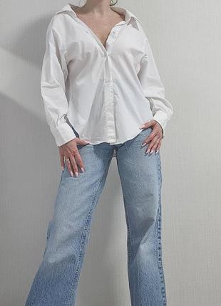 Белая модельная рубашка zara коттон6 фото