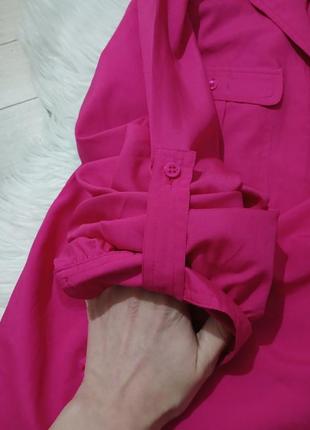 Однотонная малиновая блуза блузка рубашка женская фуксия5 фото