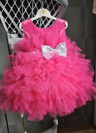 Супер пышное детское нарядное розовое малиновое праздничное платье барби на ржочек 1 год 12м 2 года 18м 80 86 92 98 104 110 116 122 на день рождения