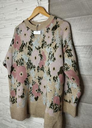 Женский стильный свитер туника оверсайз zara цветочный принт m-xl2 фото