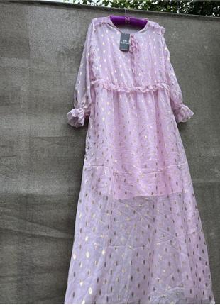 Платье шифоновое ярусное в пол длинное макси пудровое2 фото