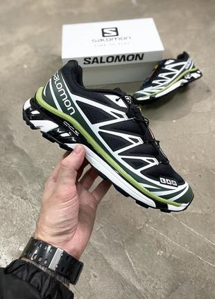 Крутые мужские кроссовки salomon xt-6 Sabata green lime чёрные с зелёным
