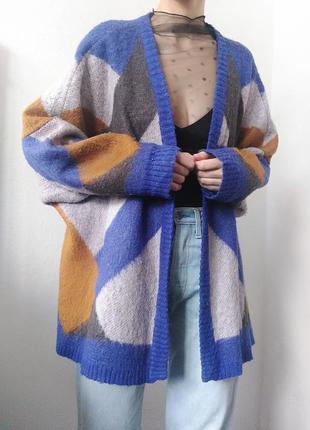 Шерстяний кардиган мохер светр шерсть блакитний пуловер реглан лонгслів кофта принт3 фото