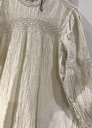Zara лен коттон длинный фактурный топ блузка 3666/023/7127 фото
