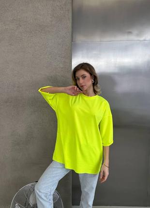 Женская базовая супер яркая стильная качественная оверсайз неоновая футболка 20241 фото