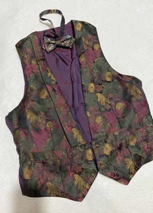 Жилетка костюмная винтажная на пуговицах листья с бордовым-m, l1 фото