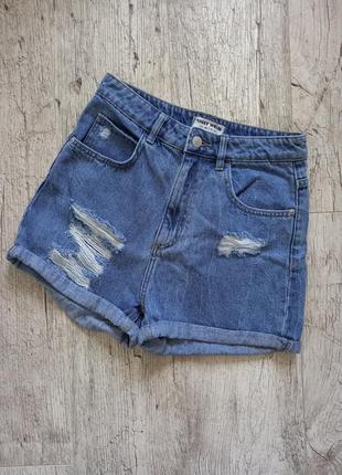 Стильные джинсовые шорты с потертостями премиум джинс высокая посадка8 фото