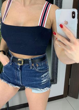 🔥ликвидация товара🔥чёрный кроп-топ на толстых шлейках/топ с полосатыми шлейками🔥