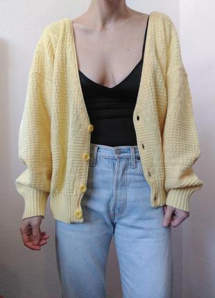 Шерстяний кардиган жовтий светр вінтаж пуловер реглан лонгслів кофта з гудзиками вінтаж кардиган8 фото