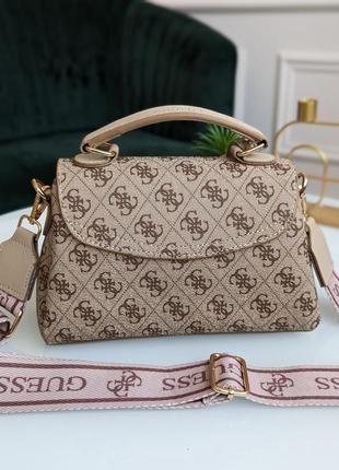 Жіноча сумка guess бежева / міні саквояж6 фото