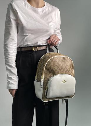 Рюкзак coach large court backpack in signature canvas in beige/white бежевый женский3 фото