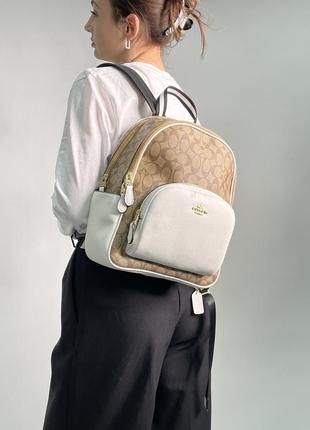 Рюкзак coach large court backpack in signature canvas in beige/white бежевый женский2 фото