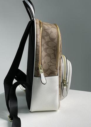 Рюкзак coach large court backpack in signature canvas in beige/white бежевый женский5 фото