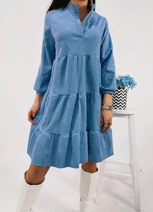 Платье женское короткое микровельвет 42-50 черное, голубое, бежевое, фиалковое (светло-фиолетовое)4 фото