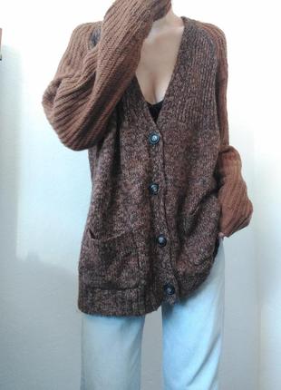 Шерстяний кардиган альпака шерсть светр коричневий кардиган пуловер кофта з гудзиками оверсайз светр5 фото