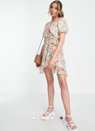 Коротка сукня з квітковим принтом з пояском від new look