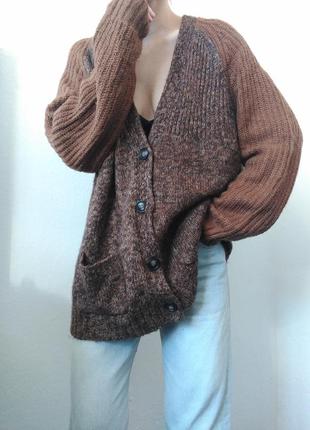 Шерстяний кардиган альпака шерсть светр коричневий кардиган пуловер кофта з гудзиками оверсайз светр2 фото