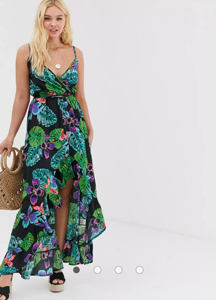 Длинное асимметричное платье с цветочным тропическим принтом от influence