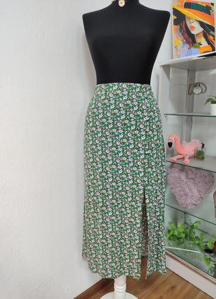 Стильная юбка миди, цветочный принт с распоркой, трапеция, вискоза,батальная1 фото