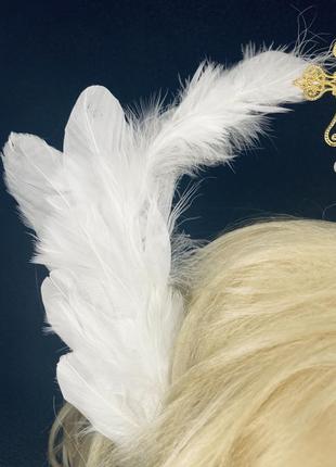 Нимб для ангела золотой золото белый с крестом с перьями6 фото