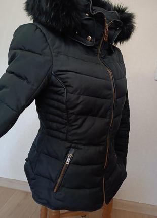 Черная короткая зимняя куртка с капюшоном/ стильная курточка от zara3 фото