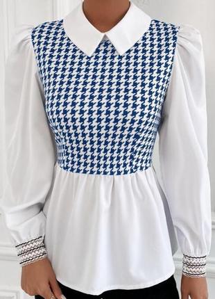 Блуза с принтом "гусиные лапки" 🤍💙👌6 фото