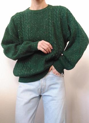 Шерстяной свитер зеленый джемпер шерсть пуловер реглан кофта винтажный свитер зеленый джемпер6 фото
