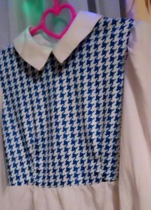 Блуза с принтом "гусиные лапки" 🤍💙👌7 фото