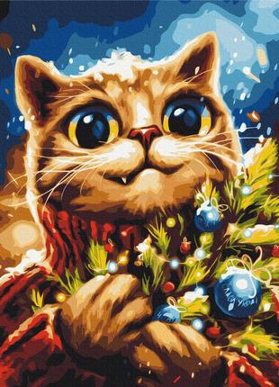 Картина по номерам "новогодний котик" от