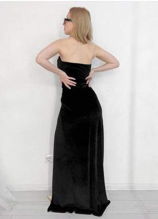 Черное велюровое платье-бюстье3 фото