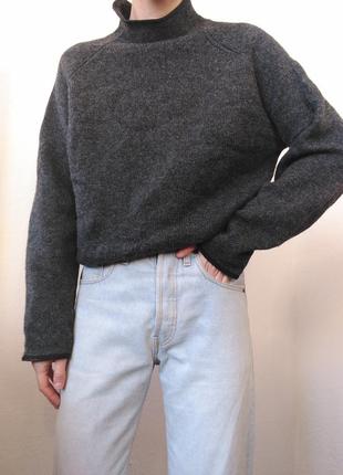 Шерстяной свитер графитовый джемпер худи толстовка шерсть пуловер реглан кофта с затяжкой преміум бр5 фото
