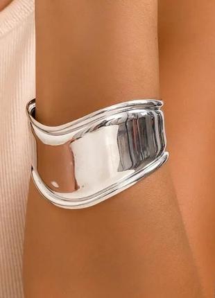 Стильний сріблястий широкий металевий браслет скоба, арт. 5628
