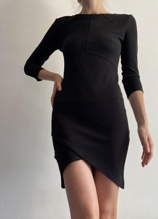 Черное платье в рубчик2 фото