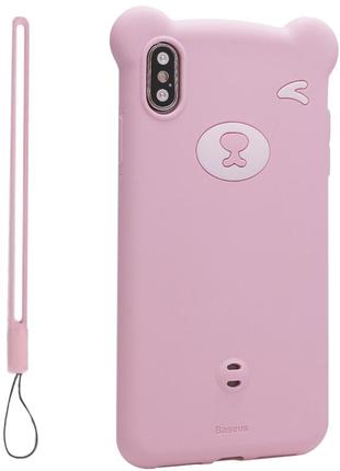 Baseus bear silicone case — iphone x ; xs — pink1 фото