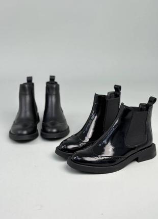 Кожа и лак. идеальные челси ботинки женские черные ботинки