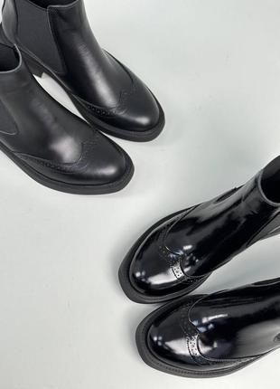 Кожа и лак. идеальные челси ботинки женские черные ботинки2 фото
