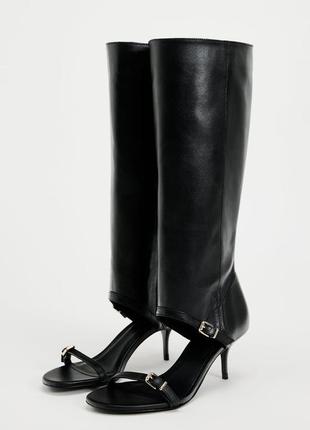 Кожаные черные ботинки-босоножки zara new4 фото