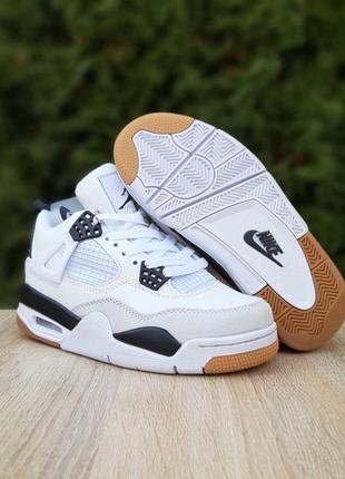 Nike air jordan 4 sb белые с черным кроссовки женские кожаные топ качество найк джордан осенние весенние демисезонные демисезонные кожа найк джордан2 фото