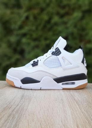 Nike air jordan 4 sb белые с черным кроссовки женские кожаные топ качество найк джордан осенние весенние демисезонные демисезонные кожа найк джордан5 фото