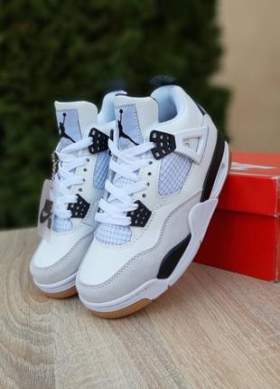 Nike air jordan 4 sb белые с черным кроссовки женские кожаные топ качество найк джордан осенние весенние демисезонные демисезонные кожа найк джордан8 фото