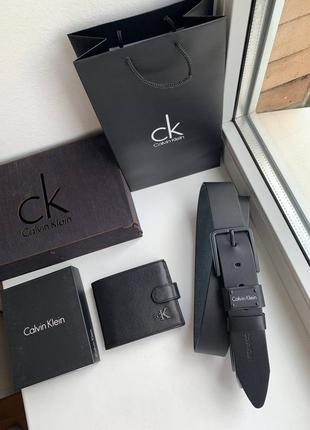 Подарочный набор 🎁 кожаный кошелек и ремень calvin klein4 фото