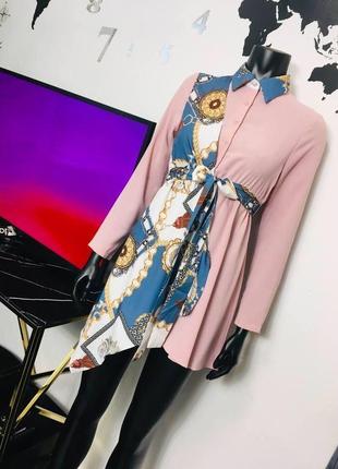 Shein блузка с поясом и вставками с принтом цепочек9 фото