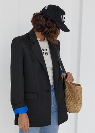 Женский пиджак с цветной подкладкой - черный цвет, l (есть размеры)9 фото