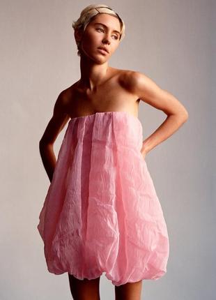 Розовое платье баллон из органзы zara new