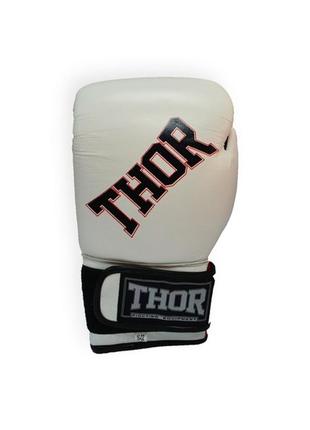 Боксерские перчатки thor ring star (leather) white-red-blk3 фото
