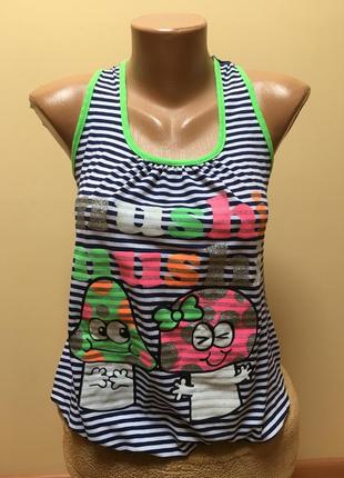 Майка в смужку з принтом 🌈🌈🌈