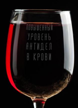 Келих для вина "повышенный уровень антидел в крови", російська, крафтова коробка3 фото