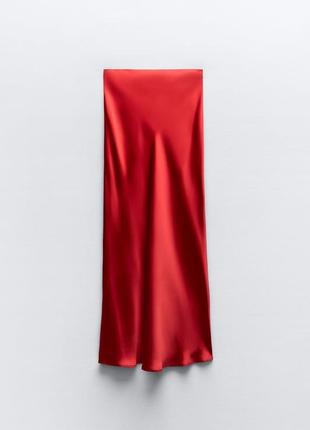 Красная атласная юбка zara new3 фото