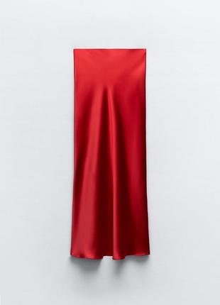 Красная атласная юбка zara new2 фото