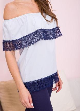 Шифонова блуза з відкритими плечами, колір сіро-блакитний, 119r1540-143 фото